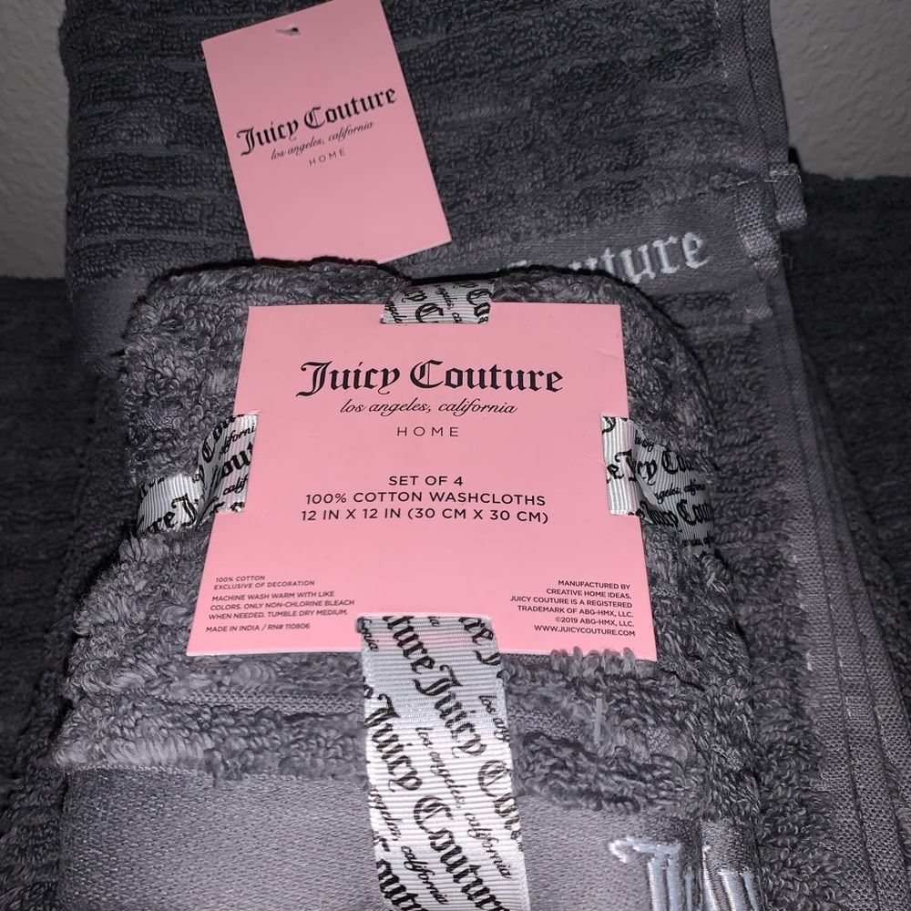 Grey Ribbed Embroidered Juicy Couture Towel Set - Picture 4 of 7